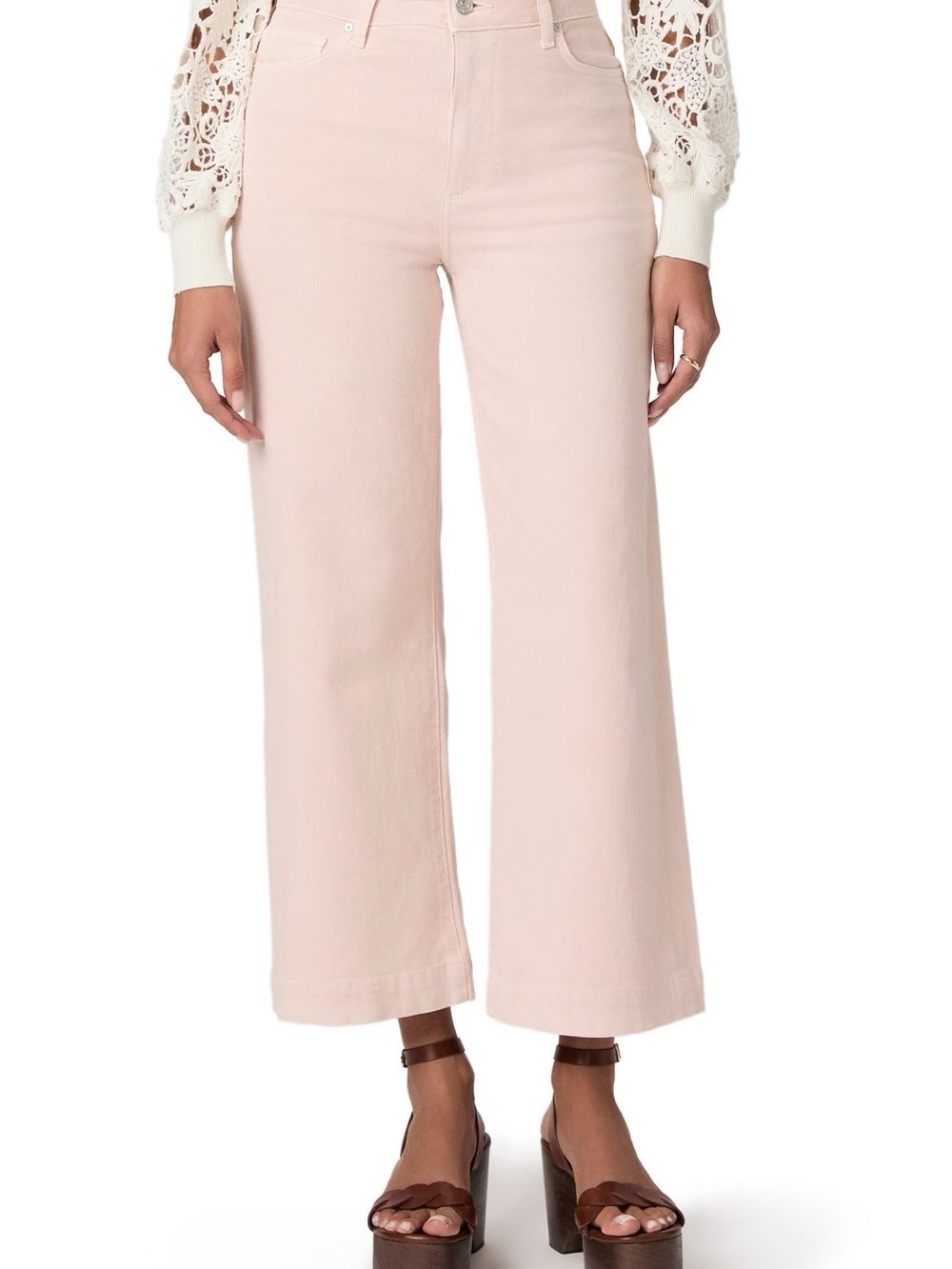 Paige Cropped Wide-Leg Jeans in Light Pink